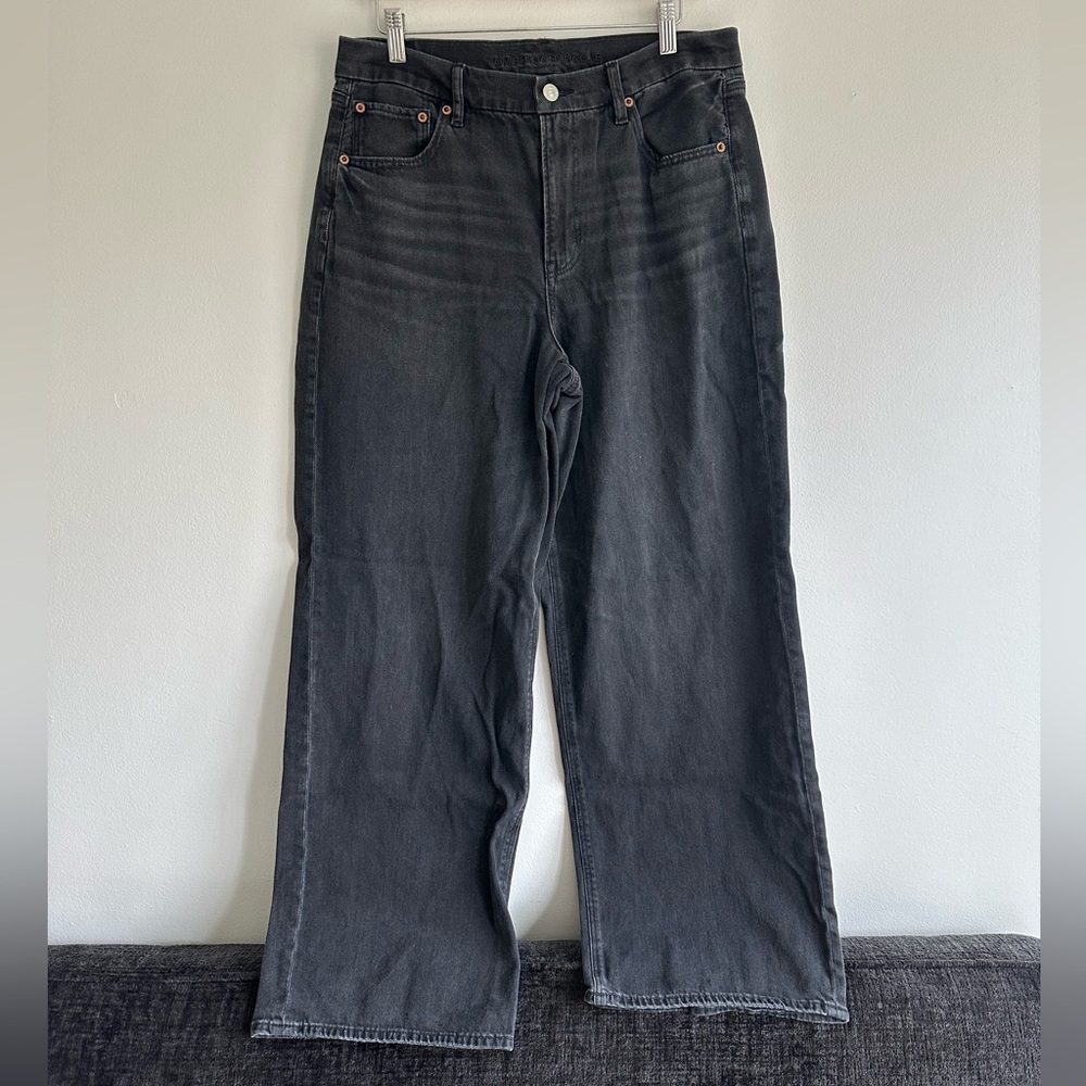 AEO Curvy Super High rise Baggy Straight  Black Jeans‎ Size 14